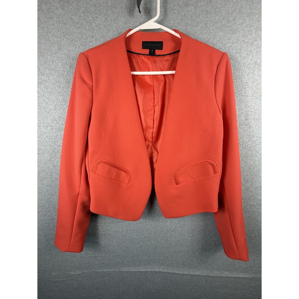 Worthington Blazer Womens M Orange Open Cropped‎ Lined Office Stretch Jacket